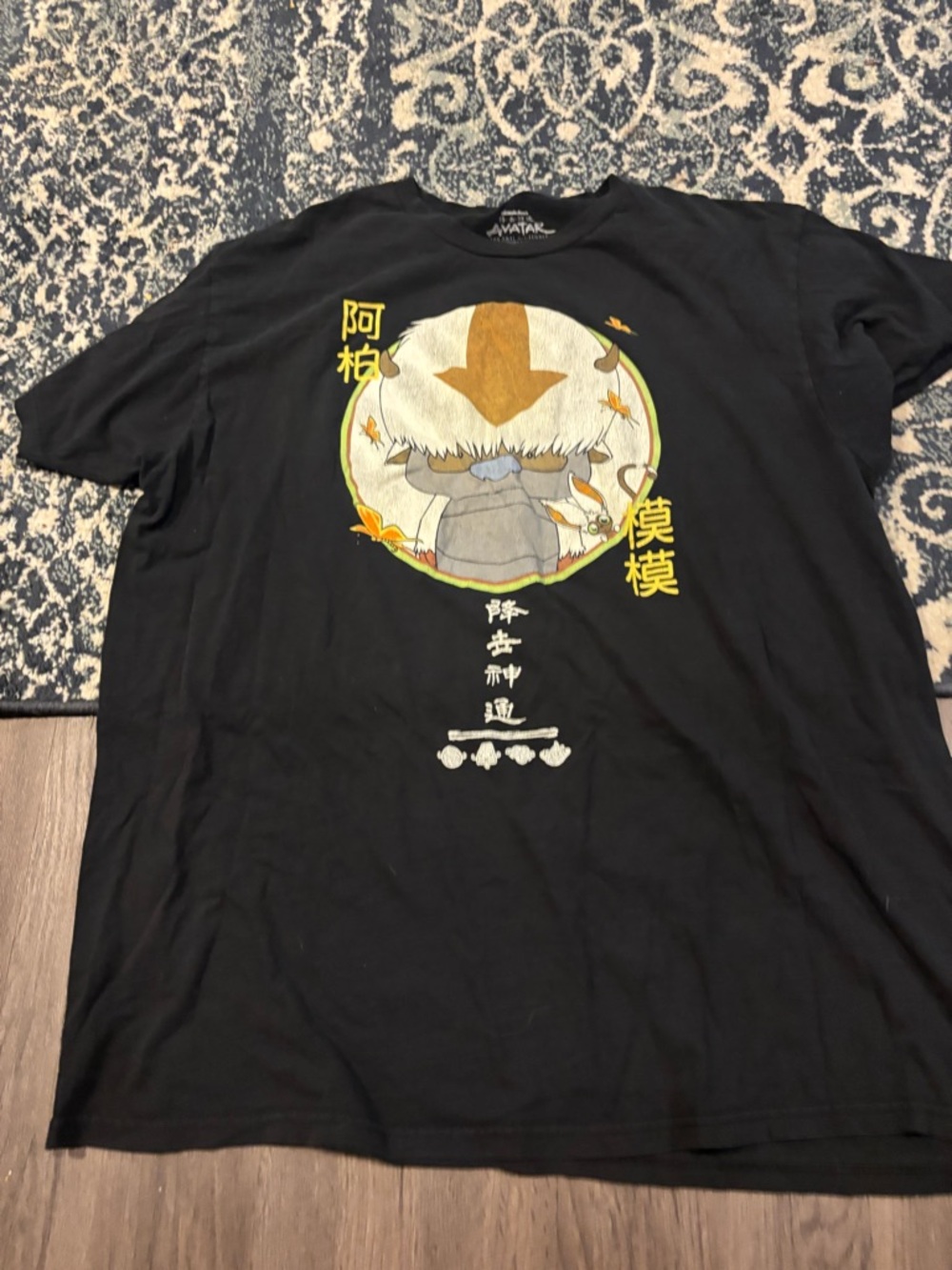 Nickelodeon Black Short Sleeve Tee with Appa Circle Graphic and Yellow Accents